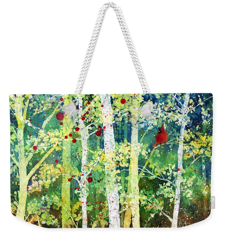 Cardinal Weekender Tote Bag featuring the painting Colorful Presence by Hailey E Herrera