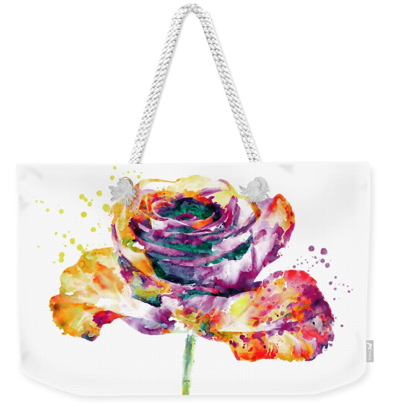 Marian Voicu Weekender Tote Bag featuring the painting Colorful Rose by Marian Voicu