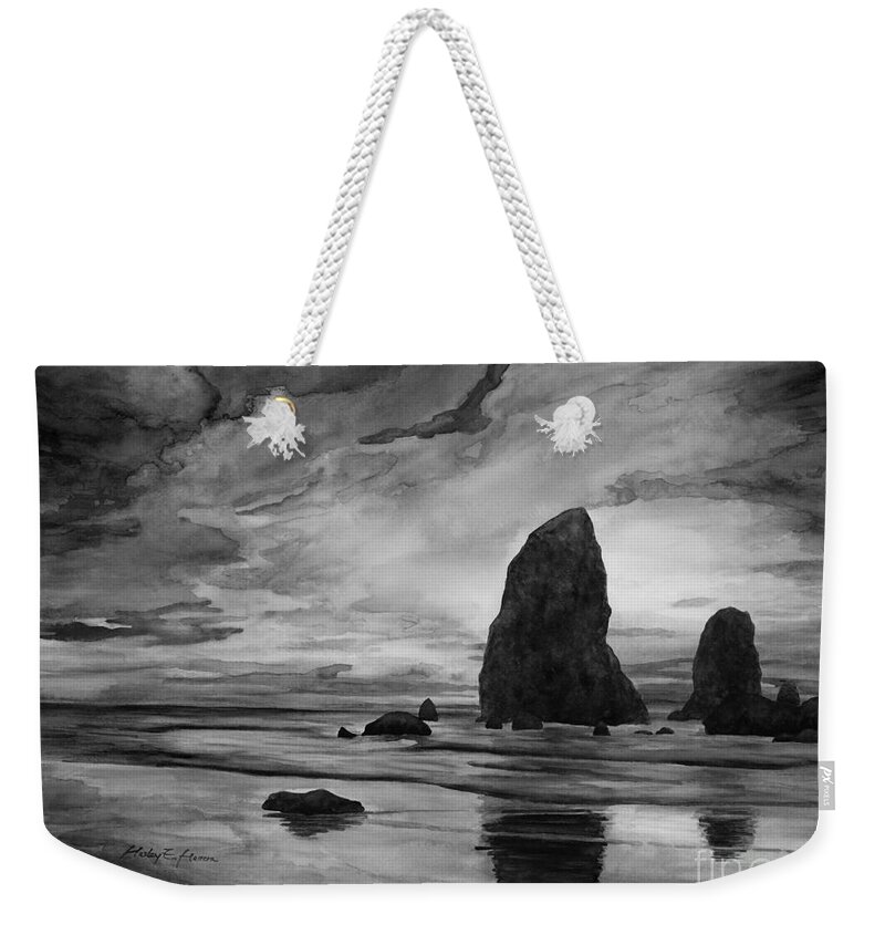 Sunset Weekender Tote Bag featuring the painting Colorful Solitude in Black and White by Hailey E Herrera