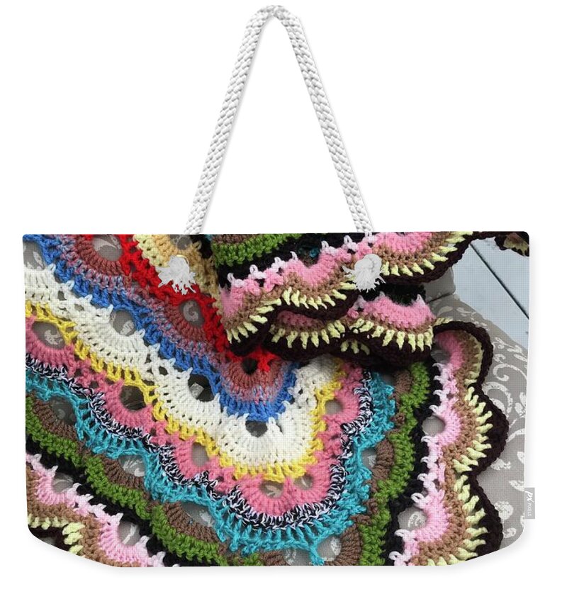 Virus Weekender Tote Bag featuring the photograph Colorful Virus Shawl by Kathy Clark