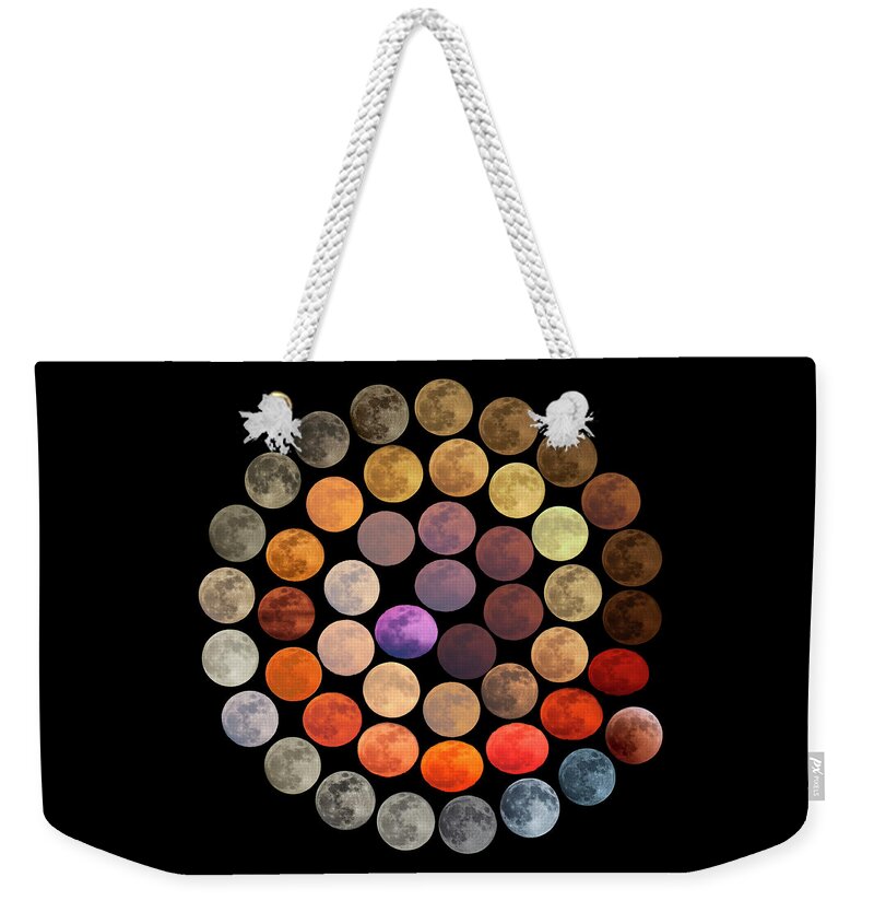 Spiral Moon Colors Full Moon Astronomy Color Palette Palette Moon Marcella Giulia Pace Marcella Giulia Pace Weekender Tote Bag featuring the photograph Colors of the Moon by Marcella Giulia Pace