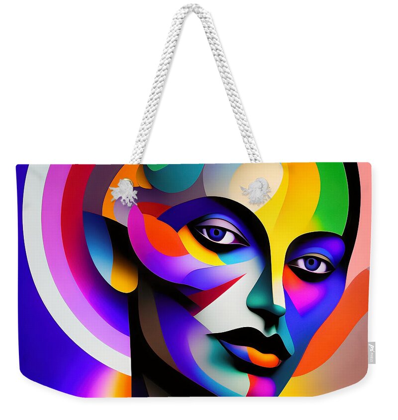 Portrait Weekender Tote Bag featuring the digital art Colourful Abstract Portrait - 12 by Philip Preston
