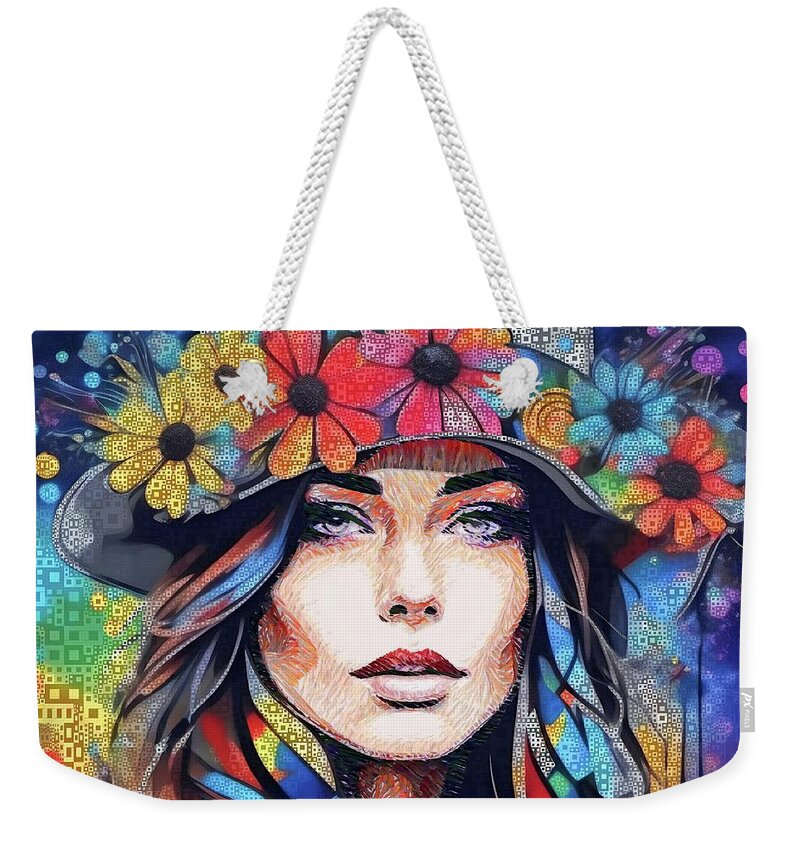 Abstract Weekender Tote Bag featuring the digital art Colourful Portrait - 02800 by Philip Preston
