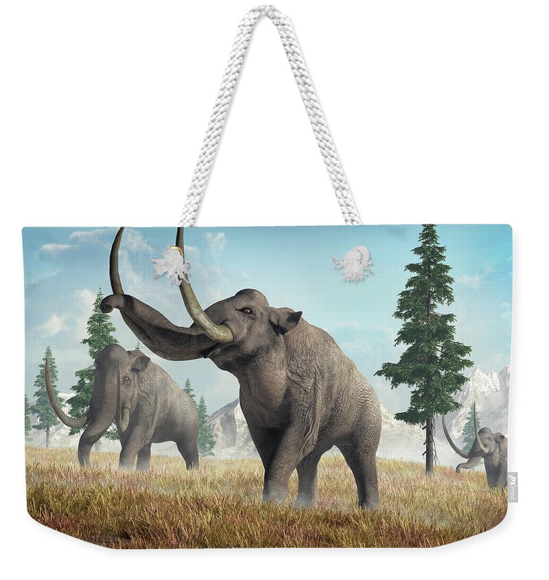Columbian Mammoth Weekender Tote Bag featuring the digital art Columbian Mammoths by Daniel Eskridge