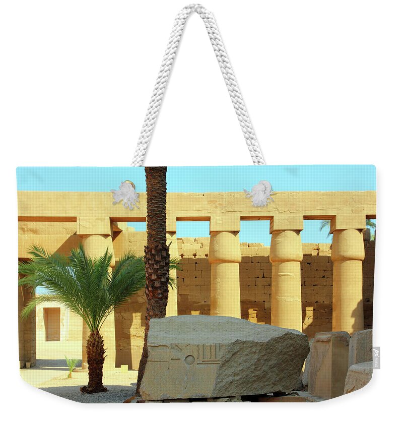 Egypt Weekender Tote Bag featuring the photograph Columns In Egypt Karnak Temple by Mikhail Kokhanchikov