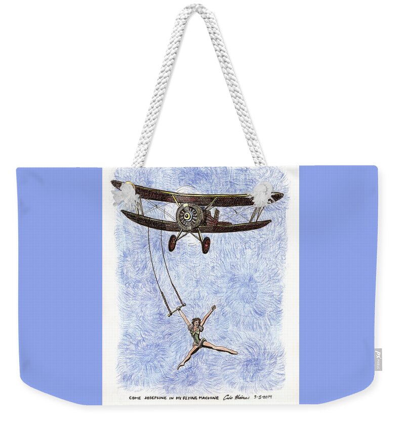 Trapeze Weekender Tote Bag featuring the drawing Come Josephine in my Flying Machine by Eric Haines