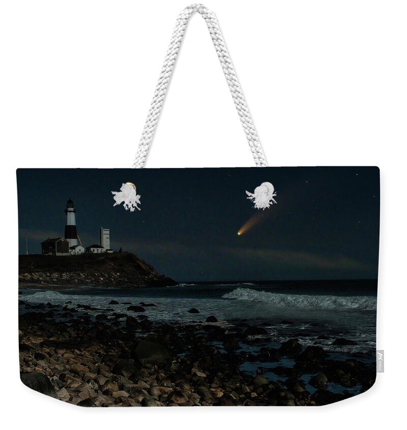 Neowise Weekender Tote Bag featuring the photograph Comet Neowise Montauk Lighthouse by William Jobes