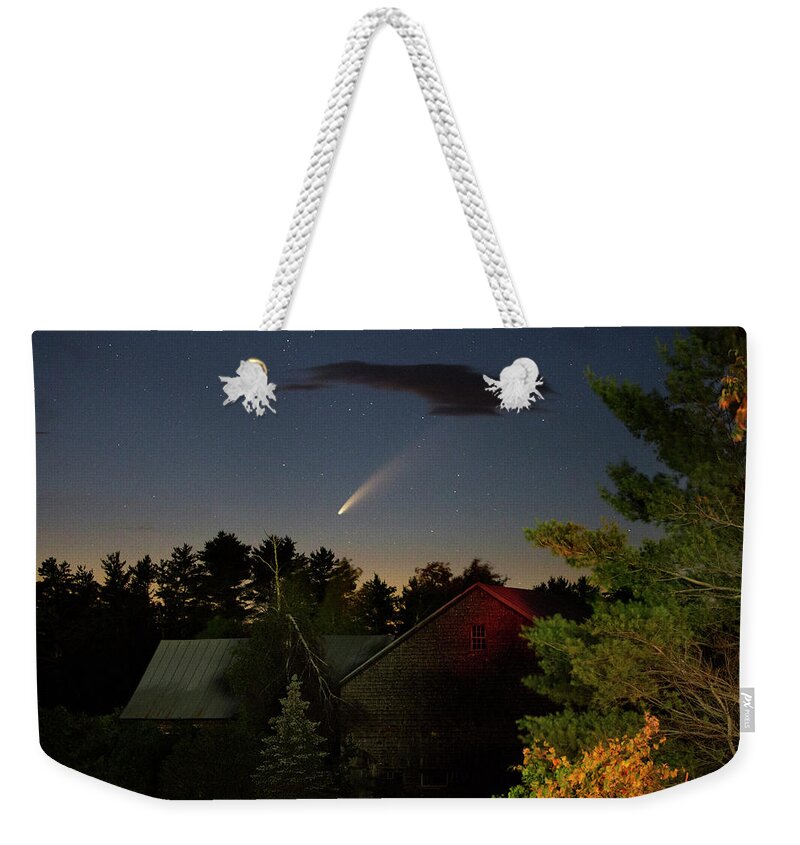 Comet Weekender Tote Bag featuring the photograph Comet NEOWISE over Barn by John Meader