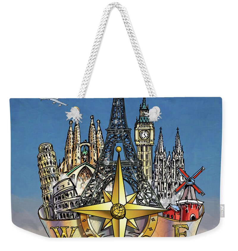 Europe Weekender Tote Bag featuring the digital art Compass Rose Europe by Maria Rabinky