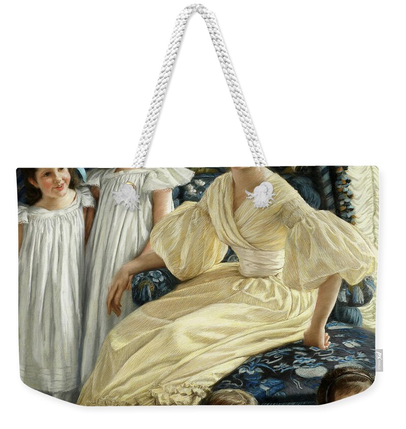 James Tissot Weekender Tote Bag featuring the painting Comtesse d'Yanville and Her Four Children, 1895 by James Tissot