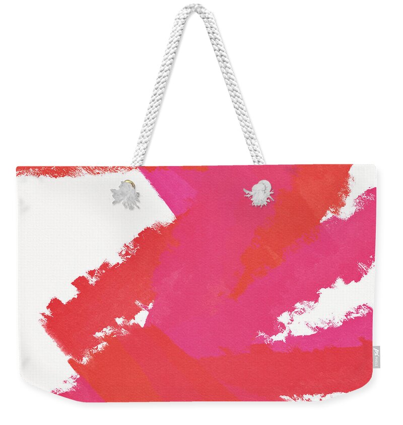 Abstract Weekender Tote Bag featuring the mixed media Construct Pink- Art by Linda Woods by Linda Woods