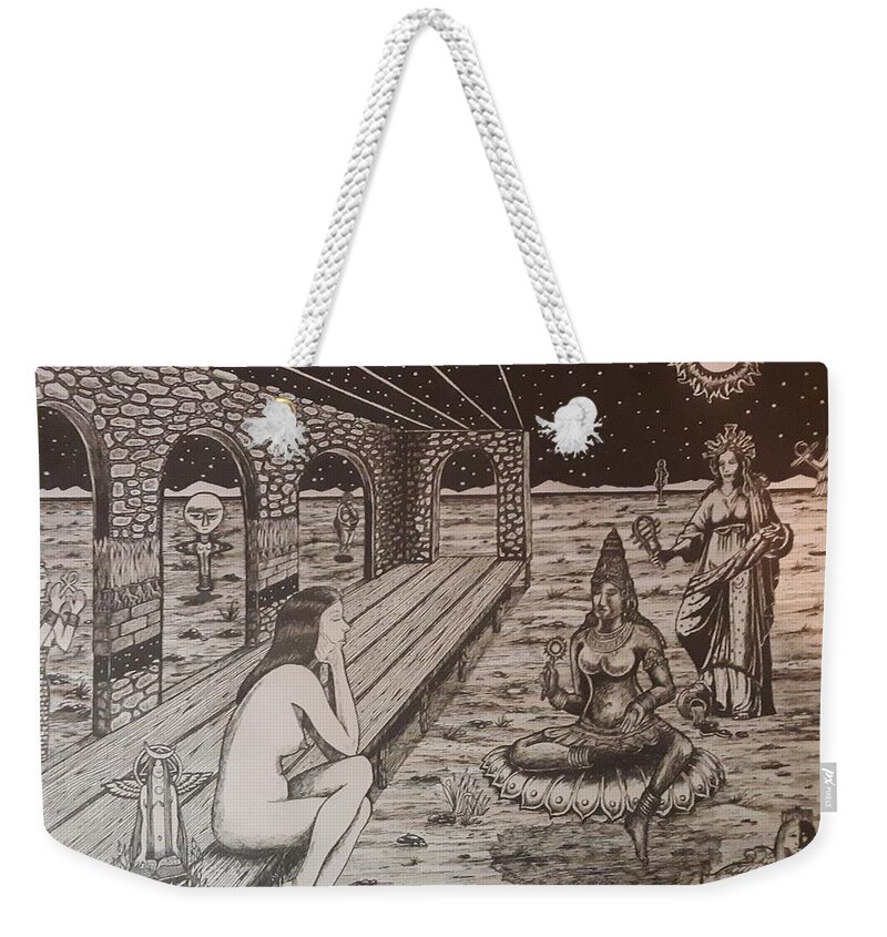 Weekender Tote Bag featuring the painting Contemplating the Goddess Within by James RODERICK
