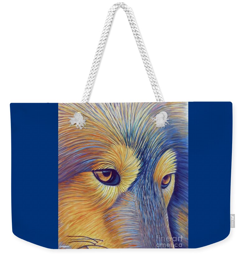 Wolf Weekender Tote Bag featuring the painting Contemplation by Brian Commerford
