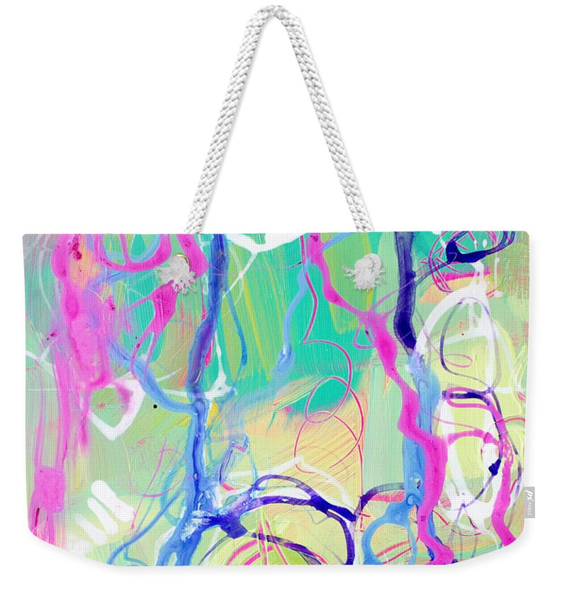 Contemporary Decor Weekender Tote Bag featuring the painting Contemporary Abstract - Crossing Paths No. 2 - Modern Artwork Painting No. 4 by Patricia Awapara