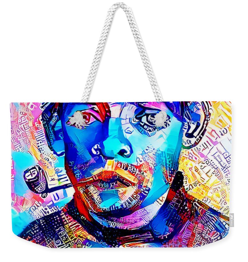 Wingsdomain Weekender Tote Bag featuring the photograph Contemporary Urban Van Gogh Head of a Young Man With A Pipe 20211011 by Wingsdomain Art and Photography