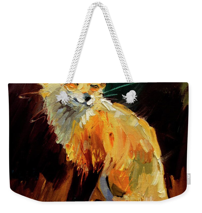 Fox Oil Painting. Diane Whitehead Fine Art Weekender Tote Bag featuring the painting Content by Diane Whitehead