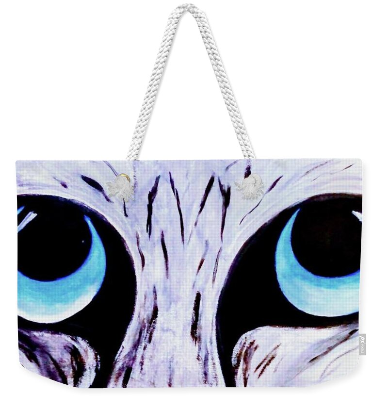  Weekender Tote Bag featuring the painting Contest Cat Eyes by Anna Adams