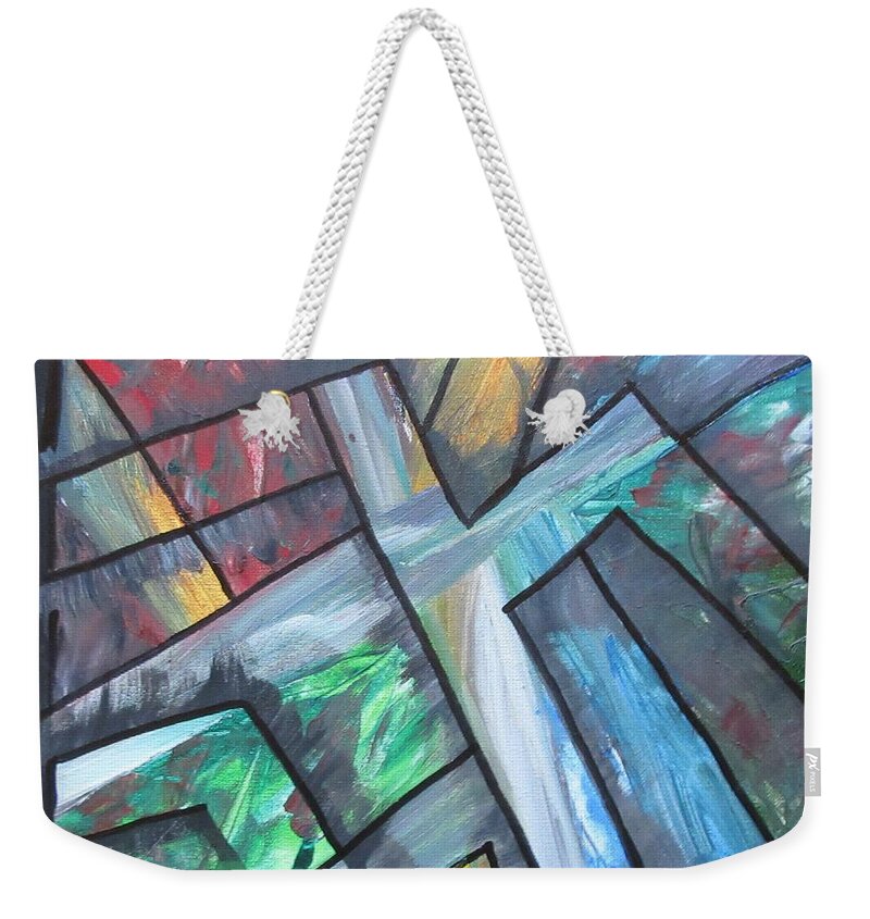 Abstract Pattern Cushion Lobby Office Decor Pillow Bag Mask Weekender Tote Bag featuring the painting Contrast by Bradley Boug