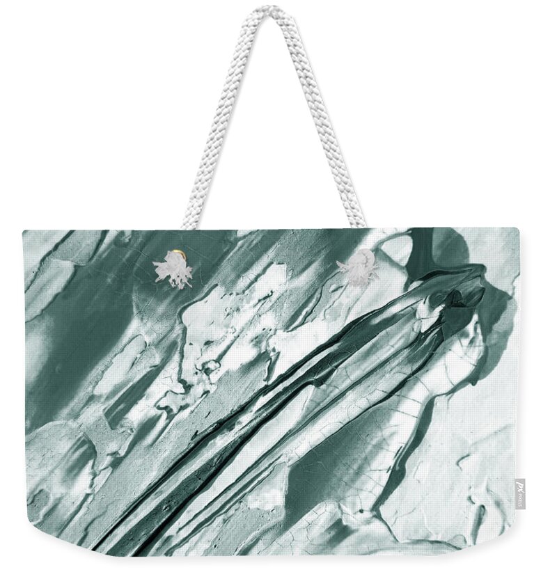 Soft Gray Weekender Tote Bag featuring the painting Cool Soft Gray Lines Abstract Textured Decorative Art III by Irina Sztukowski