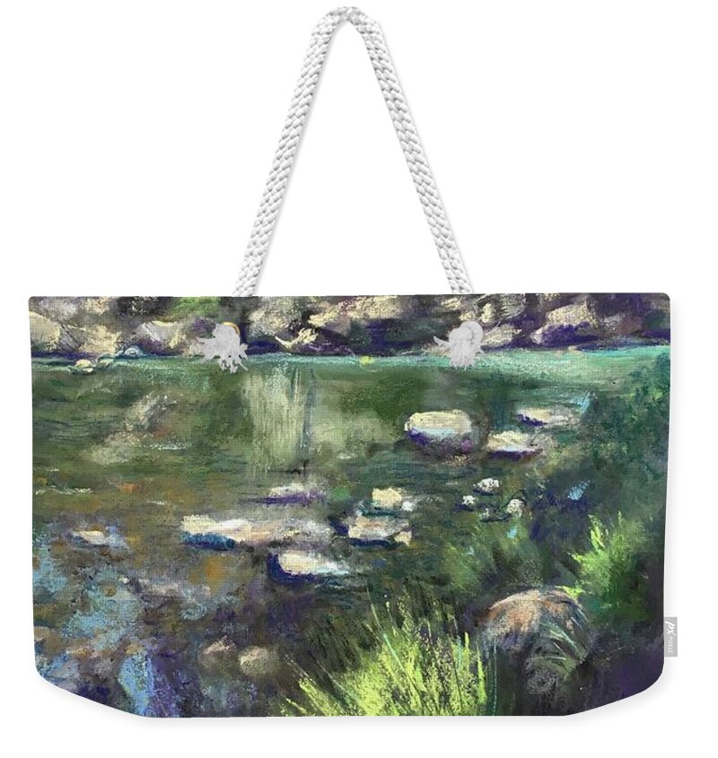 Trees Weekender Tote Bag featuring the pastel Cool Waters by Sandra Lee Scott