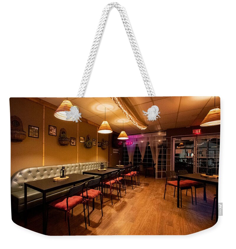 Cool Runnings Weekender Tote Bag featuring the photograph CoolRunnings Bistro by Jim Whitley