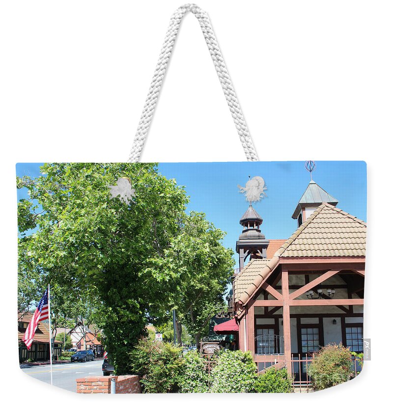 Copenhager Liqueur Weekender Tote Bag featuring the photograph Copenhager Liqueur and Mini Mart - Solvang California Street Scene by Colleen Cornelius