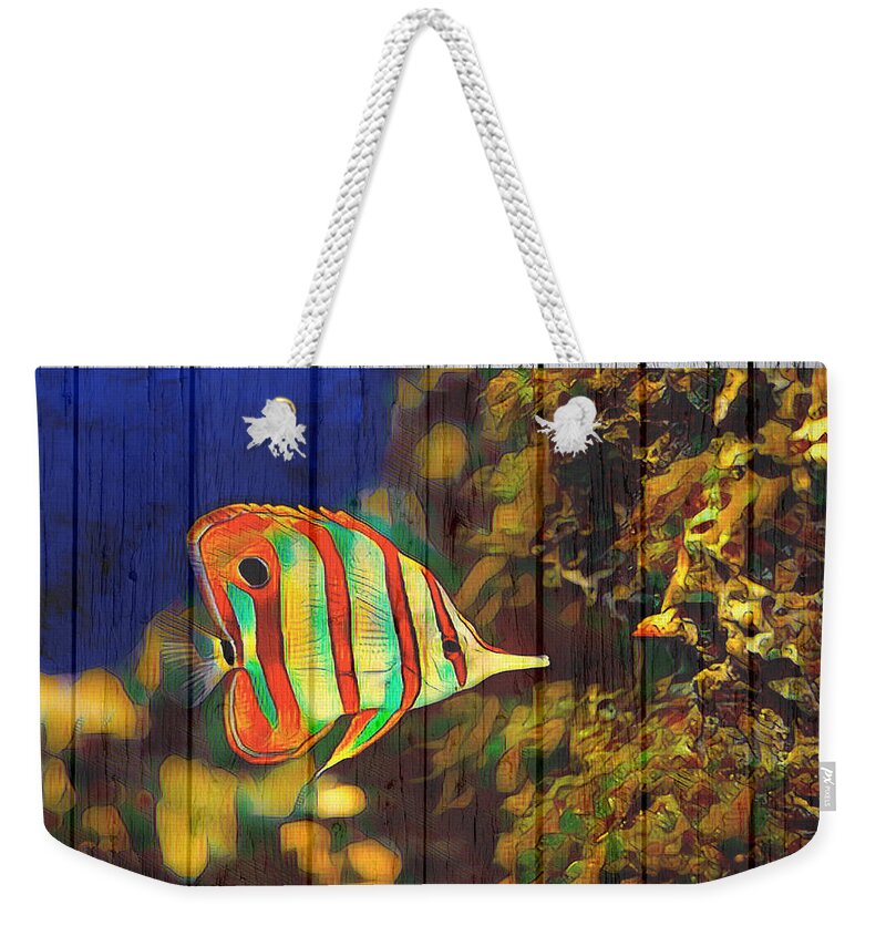 Fish Weekender Tote Bag featuring the digital art Copperband Butterfly Fish by Steven Parker