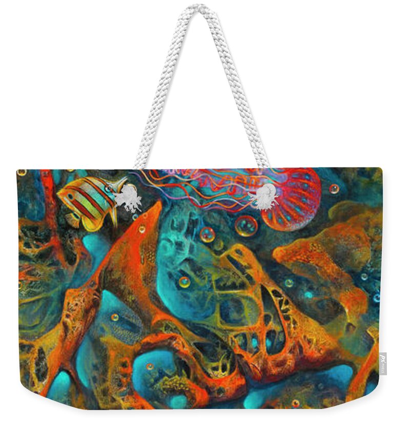 Ocean Weekender Tote Bag featuring the painting Coral Reef - 3D by Ricardo Chavez-Mendez