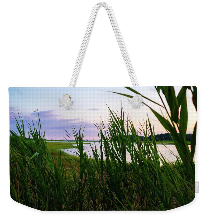 Connecticut Weekender Tote Bag featuring the photograph Cordgrass and Sunset I by Marianne Campolongo