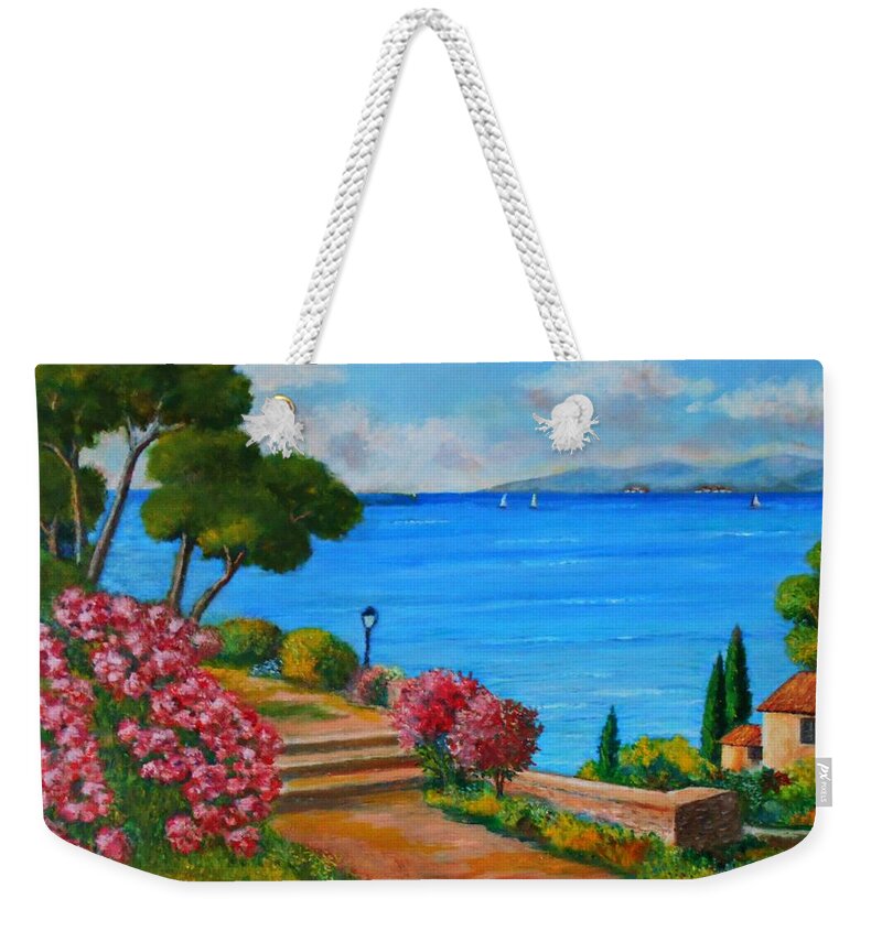Corfu Weekender Tote Bag featuring the painting Corfu Island-greece by Konstantinos Charalampopoulos