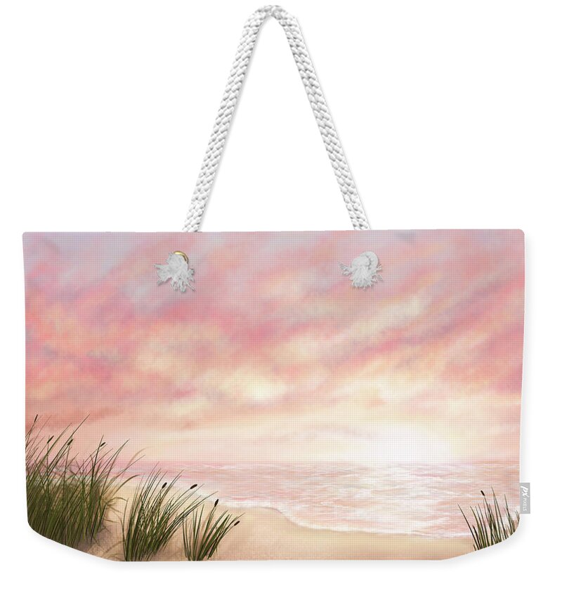 Seascape Weekender Tote Bag featuring the digital art Cornish Sunset by Rachel Emmett