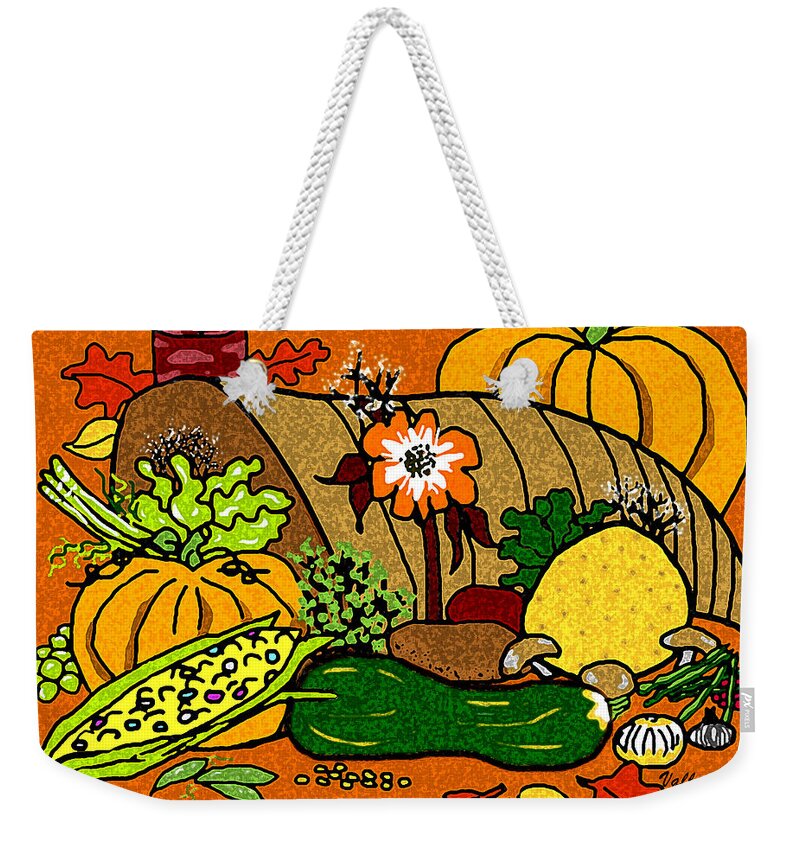 Thanksgiving Weekender Tote Bag featuring the digital art Cornucopia by Vallee Johnson