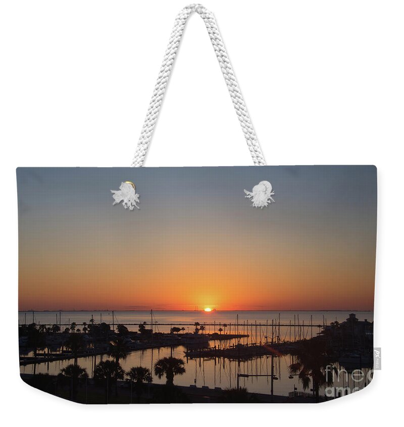 Corpus Christi Weekender Tote Bag featuring the photograph Corpus Christi Marina Sunrise by Andrea Anderegg