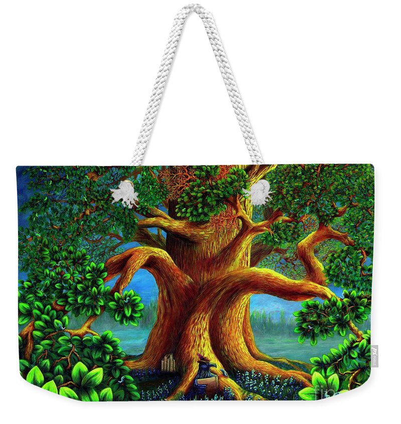 Rebecca Weekender Tote Bag featuring the painting Corvus Meister of the Story by Rebecca Parker