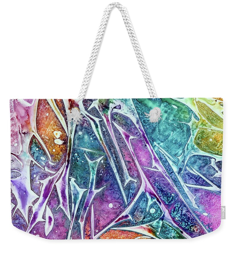 Abstract Weekender Tote Bag featuring the painting Cosmic Kaleidoscope by Winona's Sunshyne