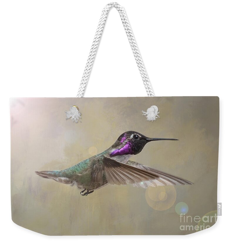 Hummingbird Weekender Tote Bag featuring the photograph Costa's Hummingbird in Flight by Lisa Manifold