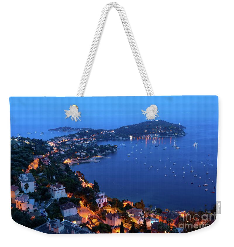 Nice Weekender Tote Bag featuring the photograph cote dAzur at night, France by Anastasy Yarmolovich