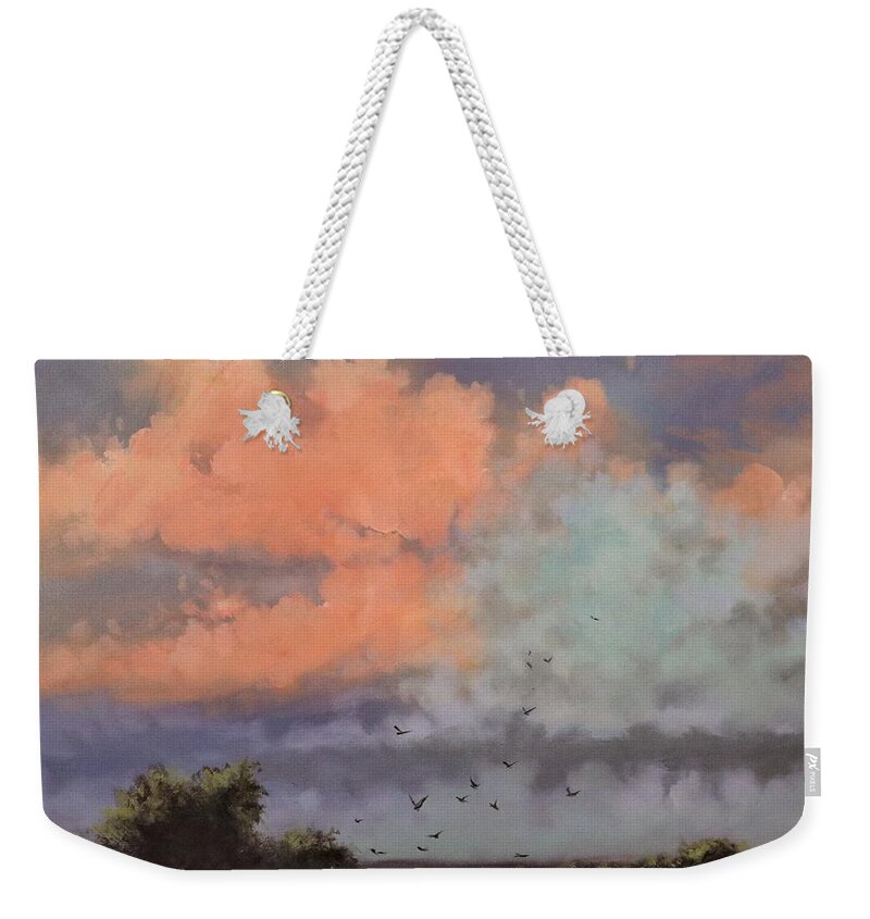 Clouds Weekender Tote Bag featuring the painting Cotton Candy Clouds by Tom Shropshire