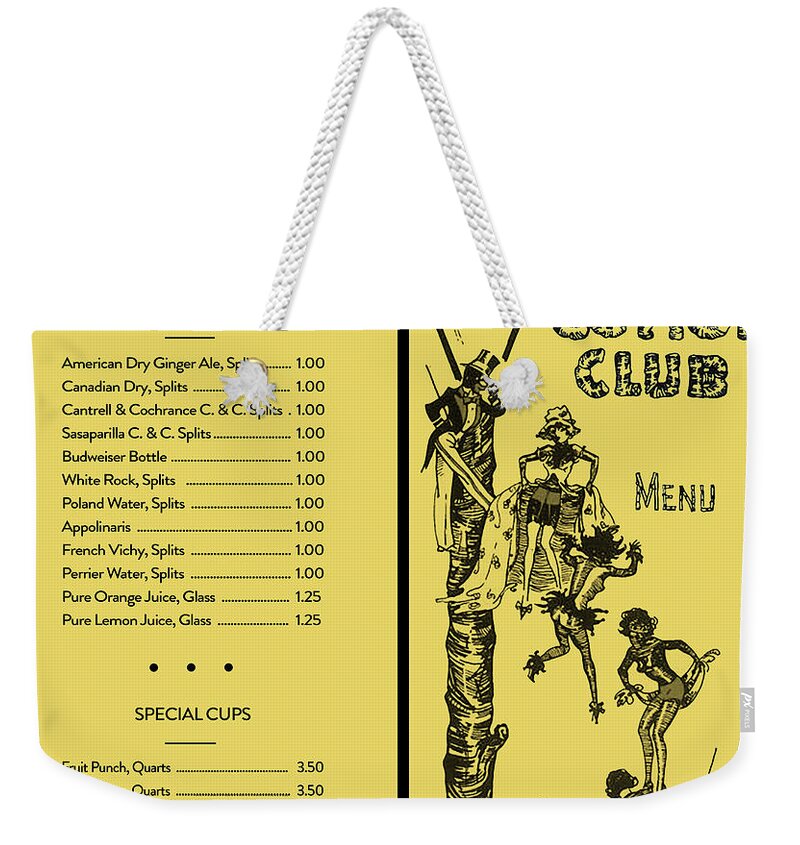 Cotton Club Menu Weekender Tote Bag featuring the mixed media Cotton Club Menu by Pheasant Run Gallery