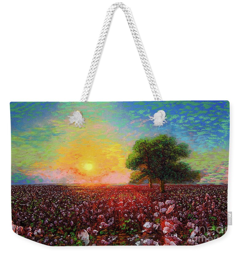 Floral Weekender Tote Bag featuring the painting Cotton Field Sunset by Jane Small
