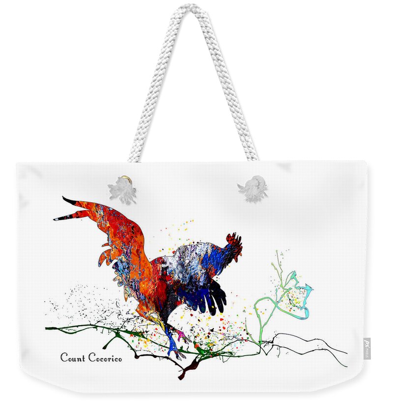 Coq Weekender Tote Bag featuring the mixed media Count Cocorico by Miki De Goodaboom