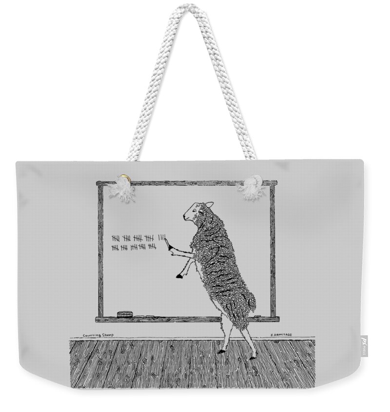 Counting Sheep Weekender Tote Bag featuring the drawing Counting Sheep II by Jenny Armitage