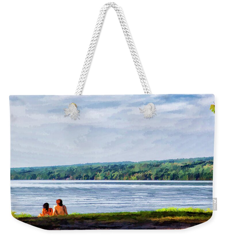 Cayuga Weekender Tote Bag featuring the photograph Couple at the Lake Shore by Monroe Payne