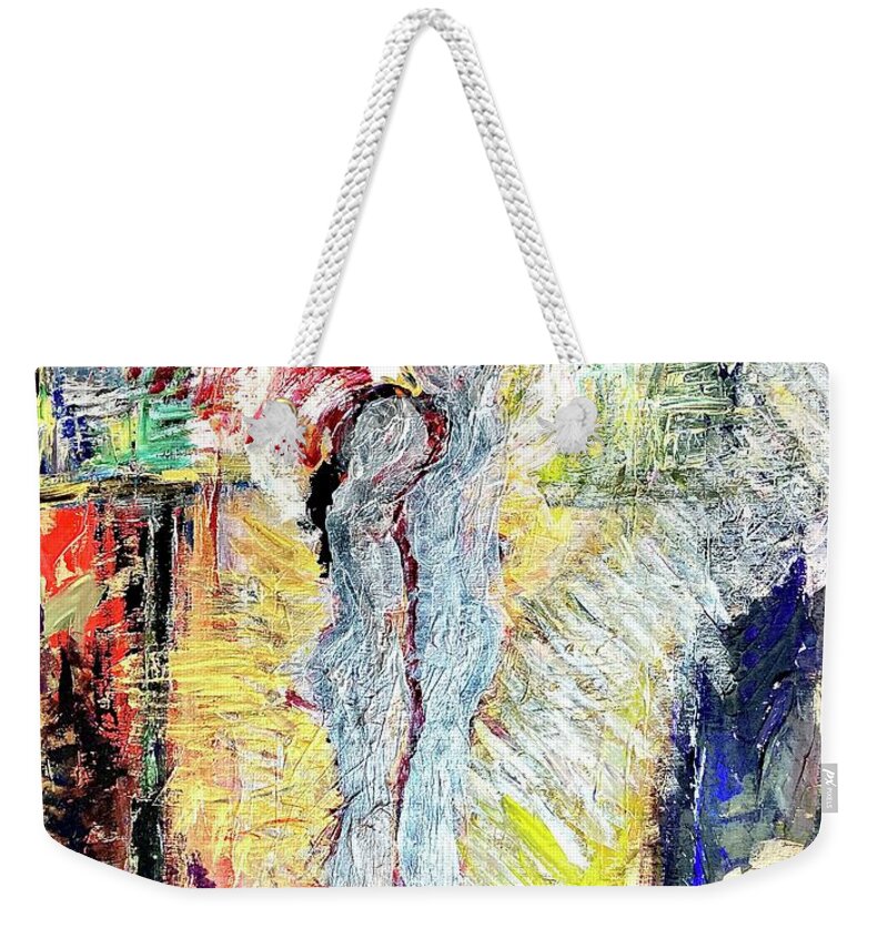 Two Figures On Abstract Landscape Weekender Tote Bag featuring the painting Couple by David Euler