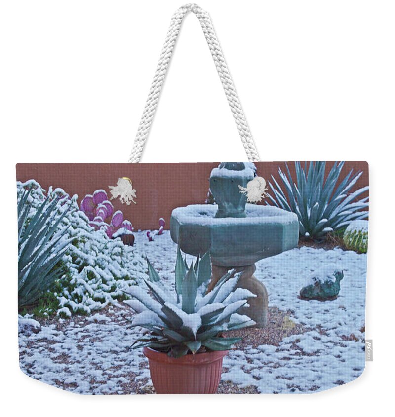 Tom Daniel Weekender Tote Bag featuring the photograph Courtyard in Snow by Tom Daniel