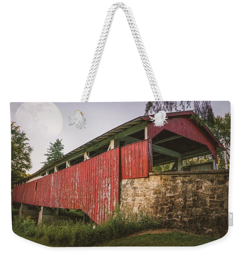 Bogert Covered Bridge Weekender Tote Bag featuring the photograph Covered Bridge Under the Moon by Jason Fink