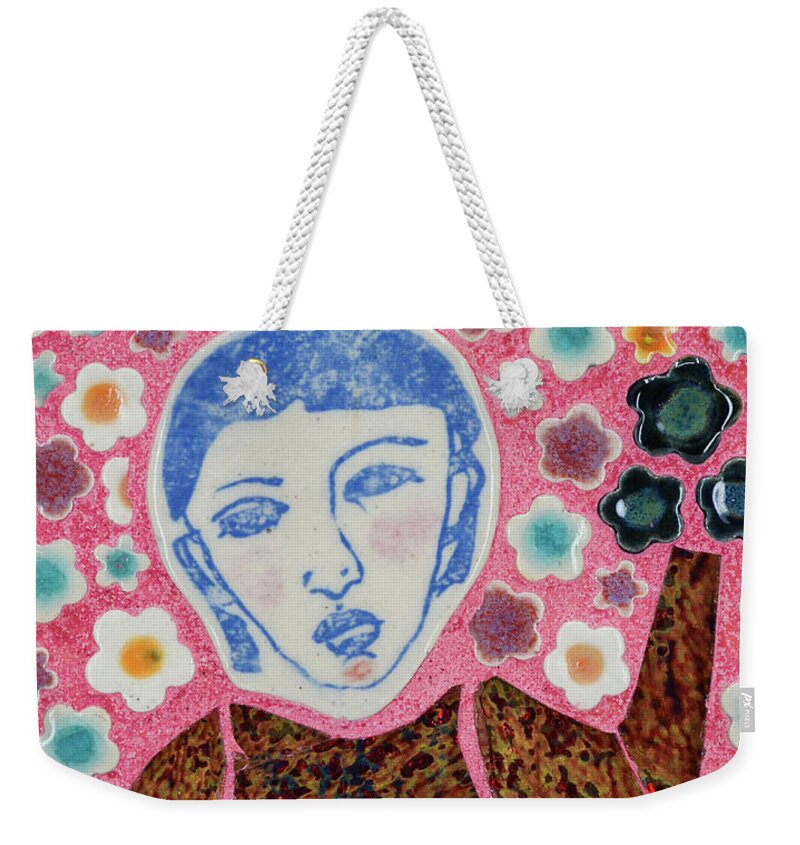 Mosaic Weekender Tote Bag featuring the mixed media COVID in the Spring by Cherie Bosela