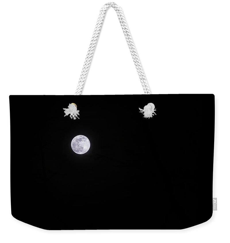 New Hampshire Weekender Tote Bag featuring the photograph COVID Moon by Jeff Sinon