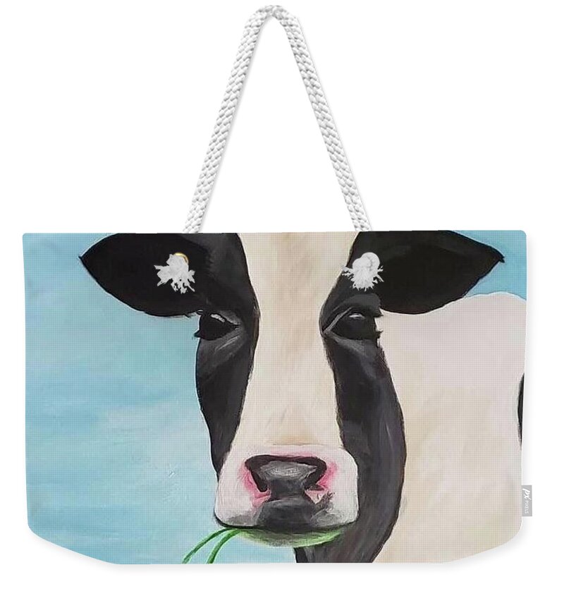 Cow Weekender Tote Bag featuring the painting Cow by Amy Kuenzie