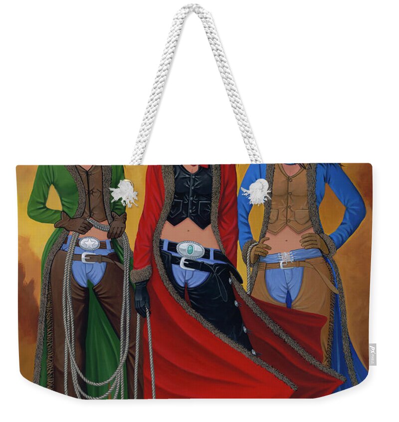 Cowgirl Weekender Tote Bag featuring the painting Cowgirl Up by Lance Headlee